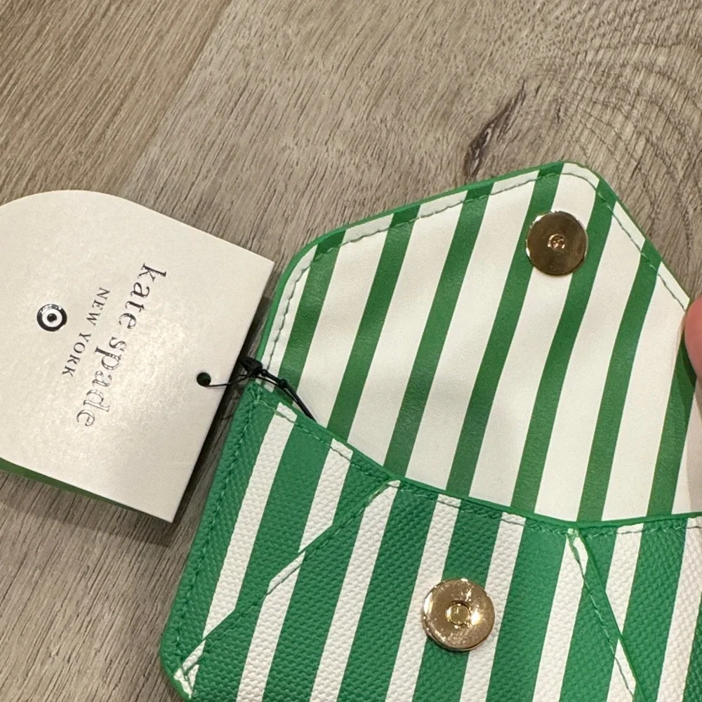 NWT Kate Spade x Target Striped Green and White Card Pouch Wallet - Picture 2 of 4